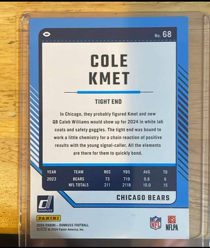 Cole Kmet 2024 Donruss Card number 68 Mint